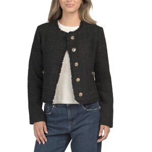 CYRUS Black Wool Blend Solid Textured Two Pocket Blazer